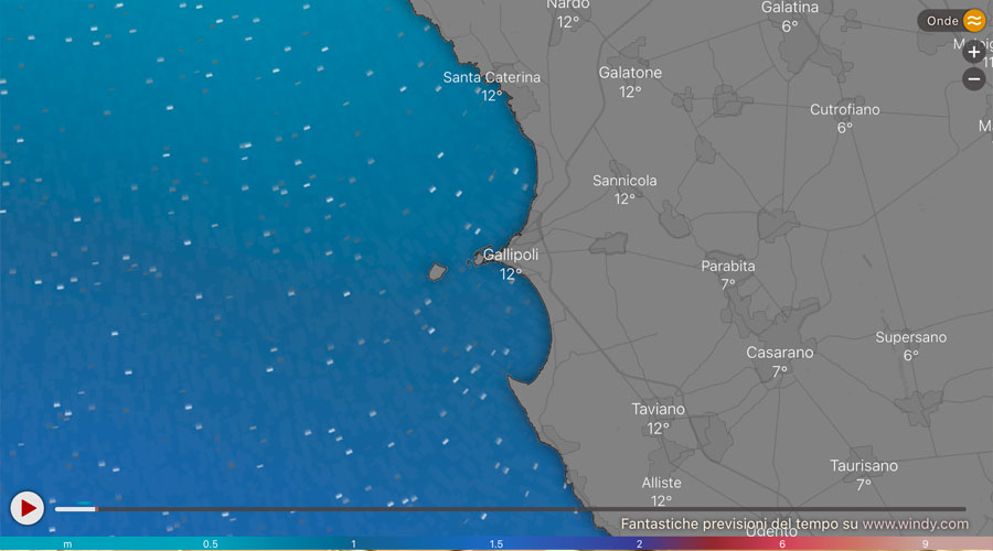 Situazione del vento e dei mari a Gallipoli